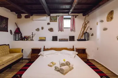 a bedroom with a large bed and a couch at Villa Roxani in Mesklá