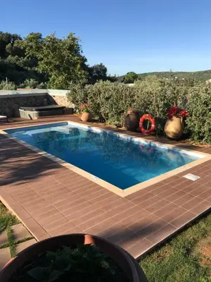 a swimming pool in a yard with a patio at Villa Casa Avocado in Tavronitis