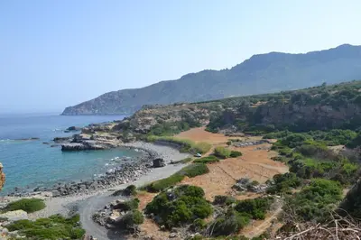 a view of a beach with mountains in the background at Captain Nikolas in Keramotí