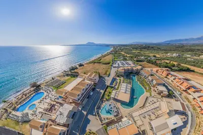 an aerial view of a resort next to the ocean at Kiani Beach Resort Family All Inclusive in Kalyves