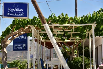 a sign for a vineyard with a bunch of grapes at Rooms Kochilas Elafonisi in Elafonisi