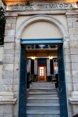 an entrance to a building with a blue door at Suites Pandora in Chania Town