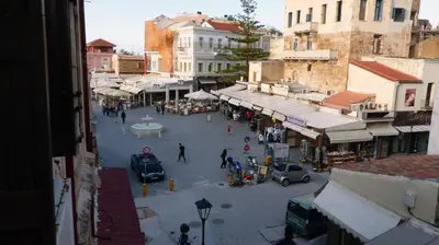 an overhead view of a street in a city at Kydonia Rooms in Chania Town