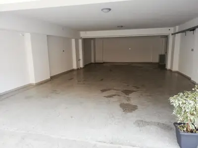 an empty living room with a plant in a pot at Jasmine in Maleme