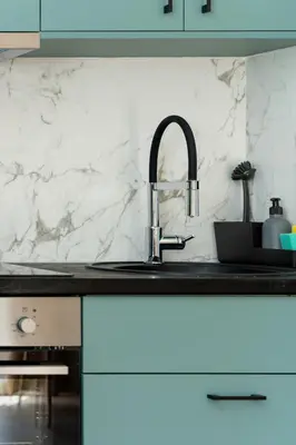 a kitchen with a sink and a counter top at Studio 71!Charming flat in Chania in Chania Town