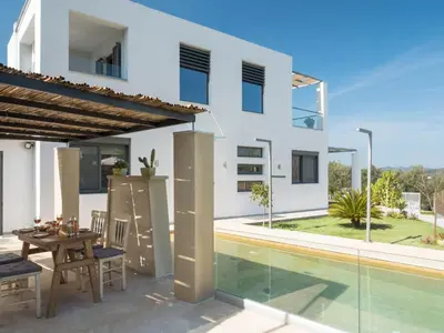 a villa with a swimming pool and a house at Villa Alyona in Skinés