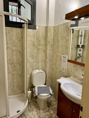 a bathroom with a toilet and a sink at Terpsichori villa and apartments in Kalamaki Chanion
