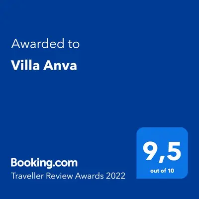a blue screen with the text awarded to villa anova at Villa Anva in Kato Daratso