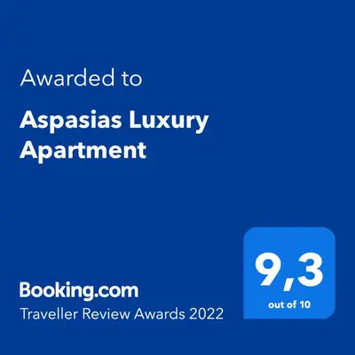 a screenshot of a phone with the text awarded to asias luxury appointment at Aspasias Luxury Suite in Chania Town