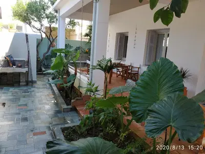 a courtyard with plants in a house at Zacharoula's Home in Chania Town