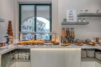a buffet with a lot of food on display at Christina Beach Hotel in Kissamos