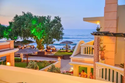 a view of the ocean from the balcony of a hotel at Maria Beach Hotel in Kissamos