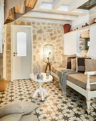 a living room with a couch and a table at Estia Residence in Chania Old Town in Chania Town