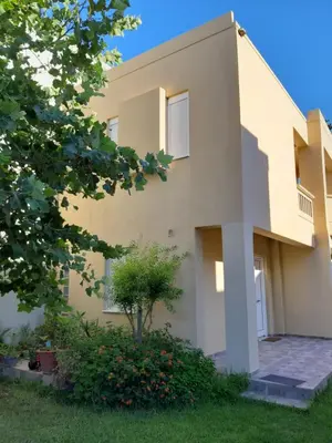 a large house with a tree in front of it at Platanias House on the Beach in Plataniás