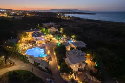 an aerial view of a house at night at Frida Apartments in Chania Town