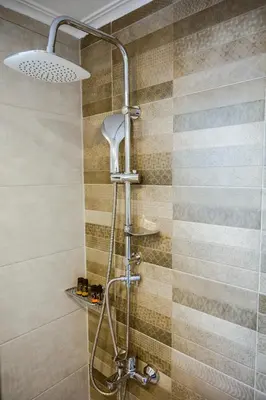 a shower with a shower head in a bathroom at Evelinas House Platanias in Plataniás