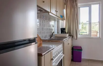 a small kitchen with a sink and a dishwasher at Despina Villa in Agia Marina Nea Kydonias