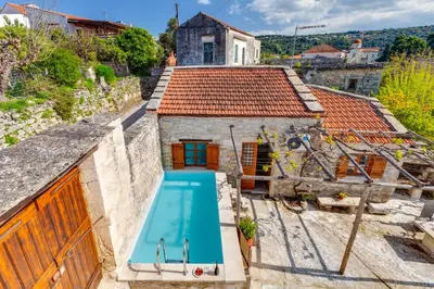 an overhead view of a house with a swimming pool at Traditional Home Vereniki With Heated Pool - BY APOKORONAS VILLAS in Gavalochori