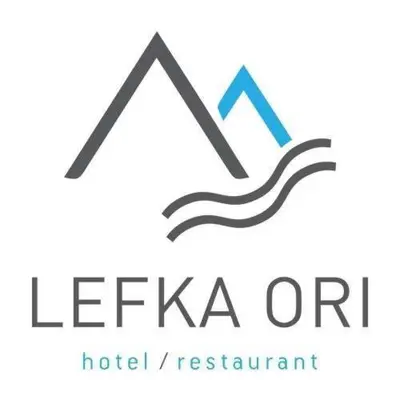 a logo for a hotel restaurant with a mountain at Lefka Ori in Khóra Sfakíon