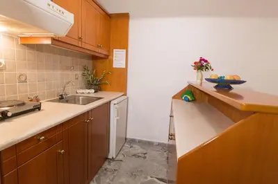 a kitchen with a sink and a counter top at Filoxenia Apartments 2 in Palaiochóra