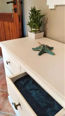 a starfish sitting on top of a white desk at Villa Rosemari, Anatoli Apartment in Afráta