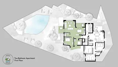 a floor plan of a house with a pool at Villa 