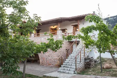 a house with a staircase leading up to it at ARADENA TRADITIONAL House 3 in Arádhaina