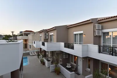 an aerial view of an apartment building with balconies at Okeanis II in Kato Daratso