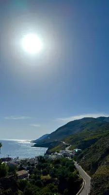 a view of the ocean from a hill at Mesohori studios in Sfakiá