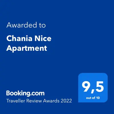 a blue sign with the text awarded to chania niece appointment at Chania Nice Apartment in Chania Town