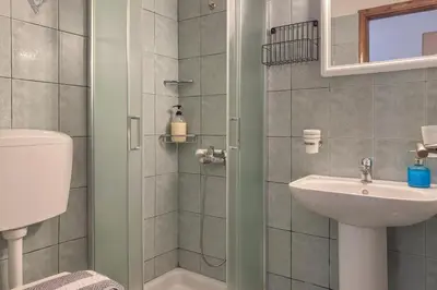 a bathroom with a shower with a sink and a toilet at Alisahni Home 2 in Daratso