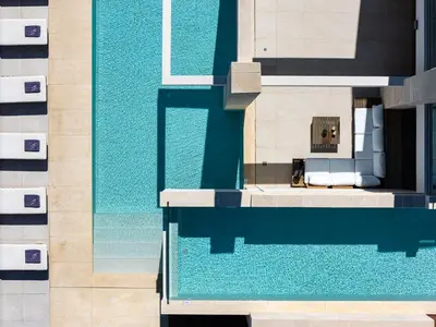 an overhead view of a swimming pool at Villa Aroma in Chania Town