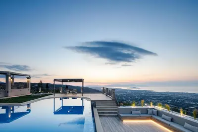 a view of a pool on top of a building at Villa Golden Hill in Chania Town