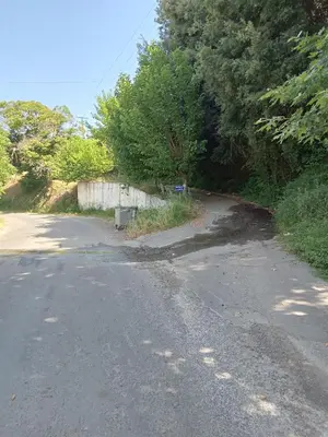an empty road with trees on the side of it at Angel Villa in Strovlés