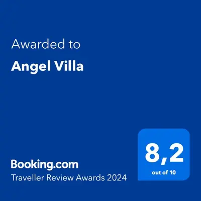 a screenshot of a cell phone with the text awarded to angel villa at Angel Villa in Strovlés