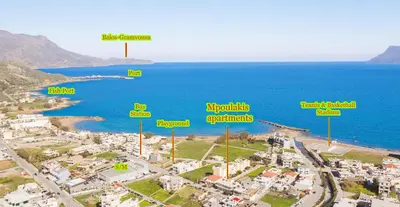 an aerial view of a city and the ocean at Mpoulakis Apt 46 in Kissamos