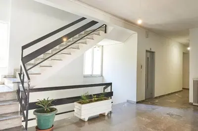 a staircase in a room with potted plants at evgenia's city apartment in Chania Town