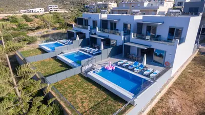 an aerial view of a house with a swimming pool at Katakis LuxuryVillas in Chania Town