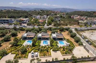 an aerial view of a villa with a swimming pool at Ethereal Villas Chania in Daratso