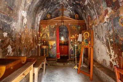 a room with a church with paintings on the walls at Villa 4 DESTINA in Élos