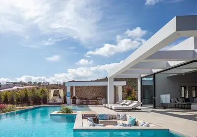 an image of a house with a swimming pool at Chic Dream Villa in Agios Onoufrios