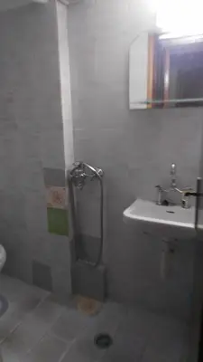 a bathroom with a shower and a sink at Spamandos Rooms in Palaiochóra