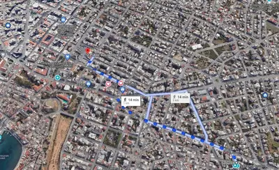 a map of a city with buildings and roads at Lazaretta apartment in Chania Town