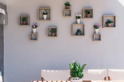 a wall with framed pictures of flowers and plants at Nidus 101 in Souda