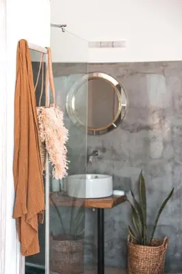 a bathroom with a sink and a mirror at Esperanto seafront studio in Agia Marina Nea Kydonias