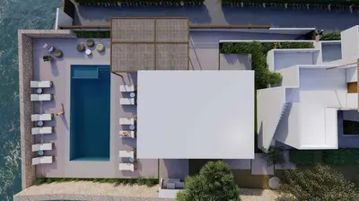 a rendering of a house with a white sign at Kera Studios in Kalyves