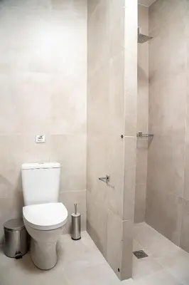 a bathroom with a toilet and a shower at Anthos in Frangokastello