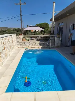 a small blue swimming pool with a toy in it at Vagioni Seaside Villa in Kounoupidhianá