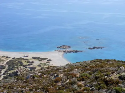 an aerial view of a beach and the ocean at Christos Place-Anidri in Palaiochóra