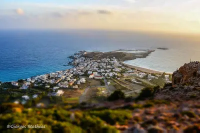an aerial view of a beach and the ocean at Villa Araxovoli in Palaiochóra